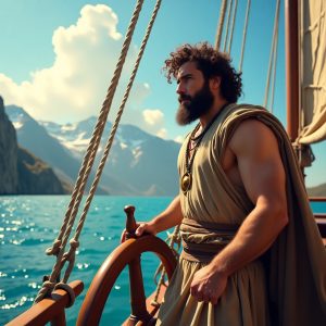 Flux_Dev_A_majestic_sailing_vessel_its_white_sails_billowing_i_1 Virtual Journey: Sailing the Aegean with Odysseus
